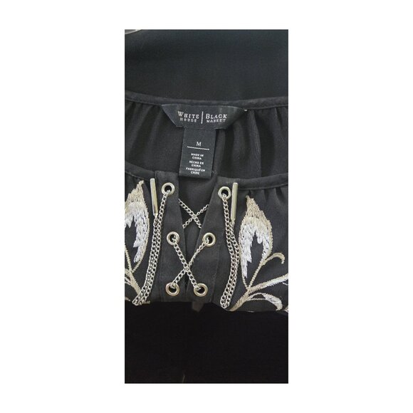 White House Black Market Embroidered Black Blouse | Boho Chic - Picture 4 of 4